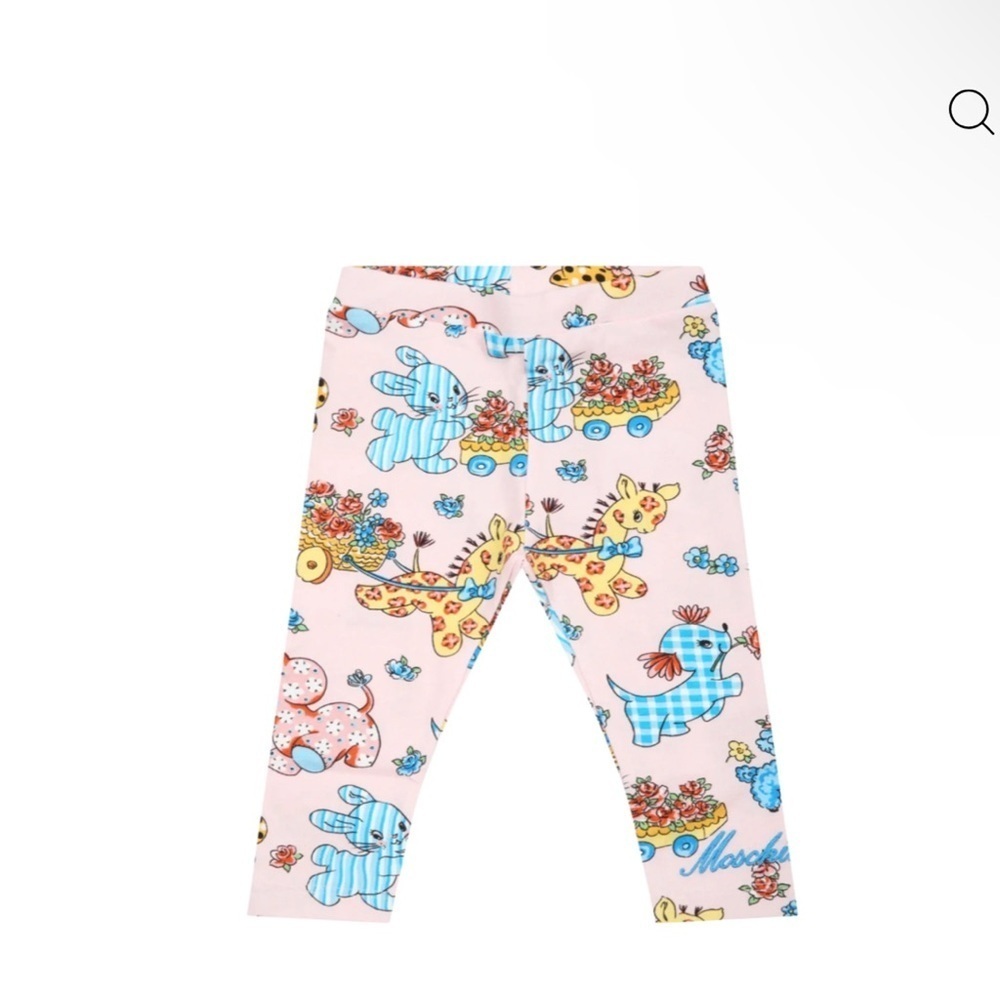 Moschino Pink Animal Print Kids Leggings bunny. Giraffe